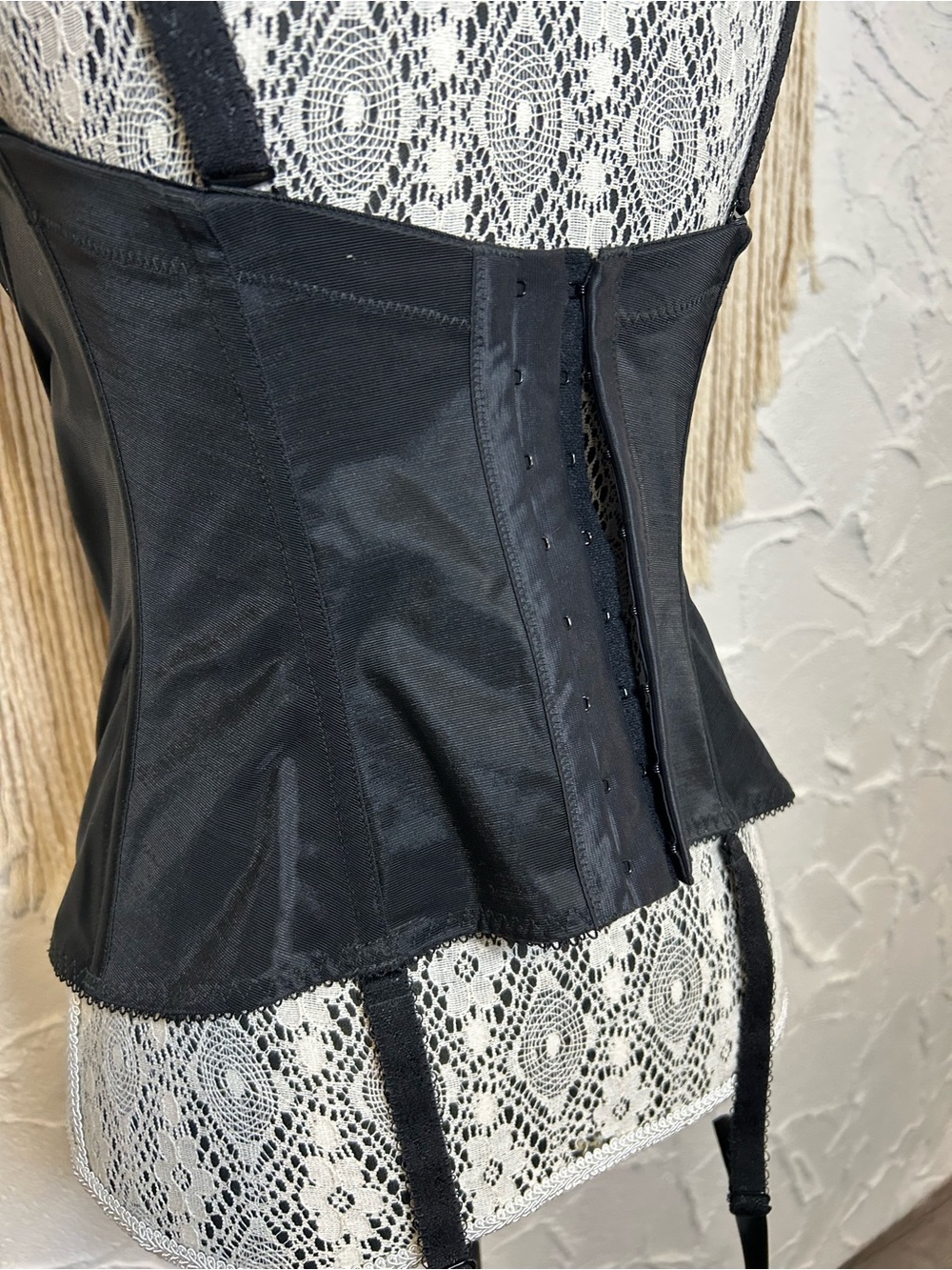 Vintage-Inspired Black Satin Lace Corset Top with Garter Straps Elomi Sz 34F - Picture 8 of 15